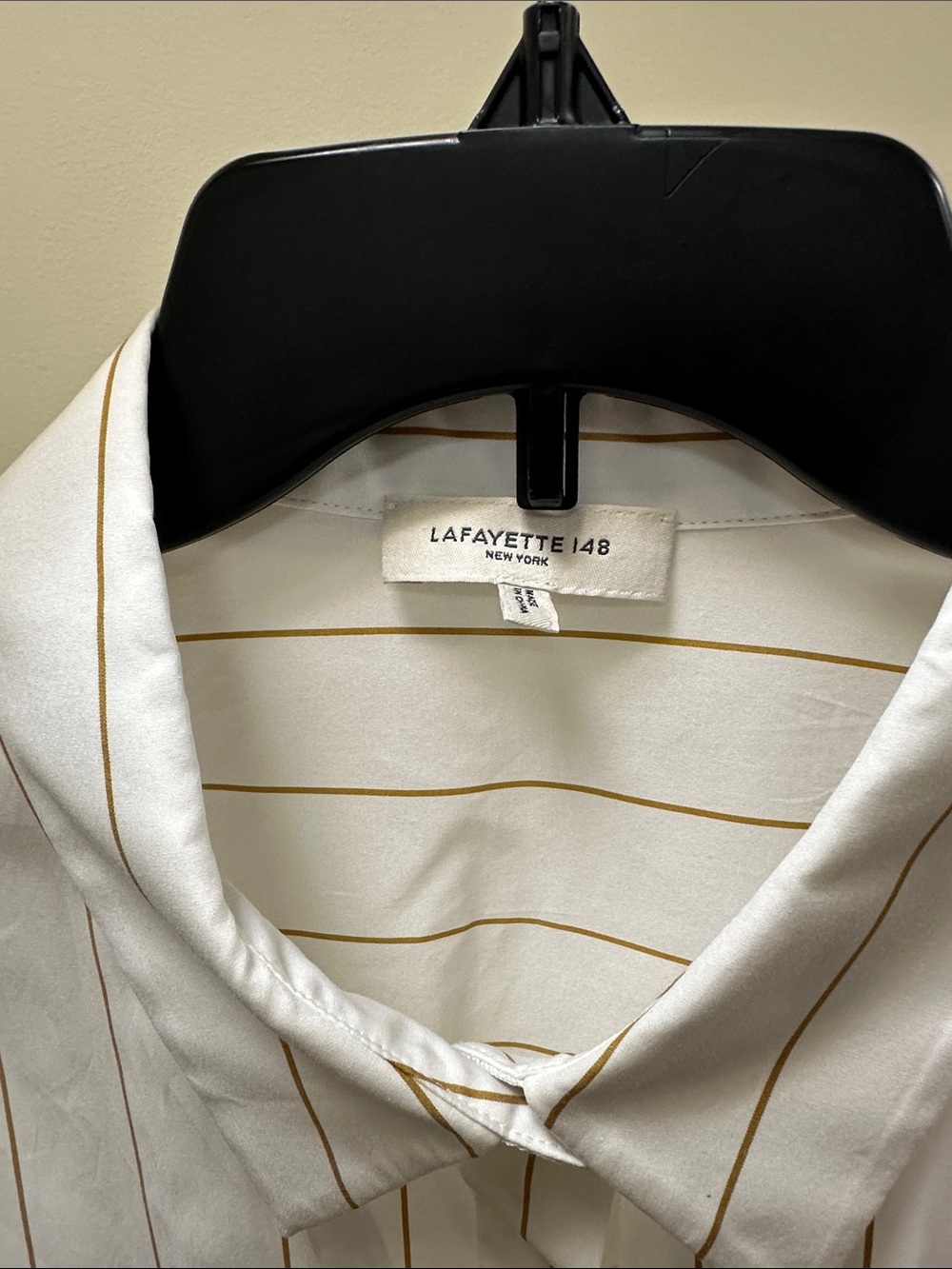 Lafayette 148 New York White Button-Down with Tan Pinstripes - Picture 2 of 3